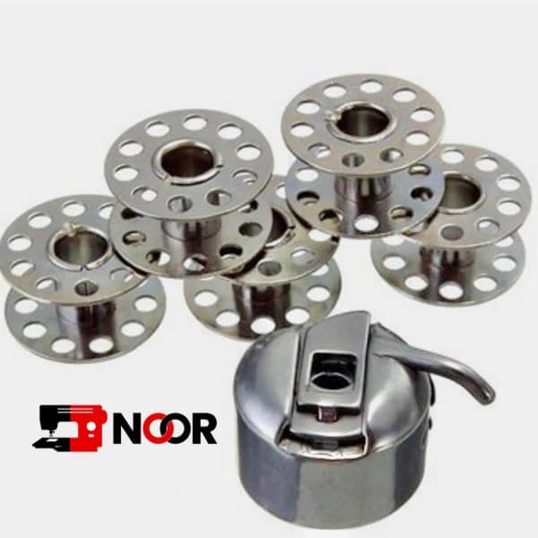 Sewing Machine Bobbin Case and 5 Bobbins tools